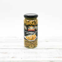 bottle of pitted and sliced green olives from Meat United