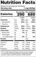 Nutrition Facts of Bay Shore Gourmet New England Clam Chowder