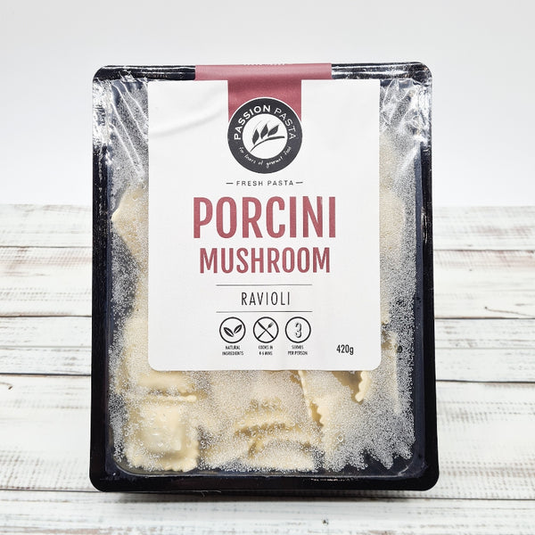 Easy to prepare 100% natural porcini mushroom ravioli. Free from artificial colours, flavours and preservatives.